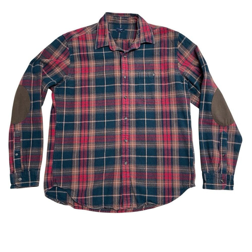 J. CREW FLANNEL LUMBERJACK PLAID PATCHED ELBOWS AUTUMN FALL MENS L GRUNGE CASUAL